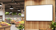 © Mobasser - Large Blank White Horizontal Billboard Mockup on Wood Wall in Modern Supermarket Grocery Store Interior