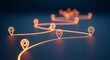 © sablengjago - Glowing orange path of location markers on a dark blue surface, abstract navigation concept