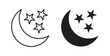 © Karlee - Moon stars icon style design pack on white background. Thin line and clipart style