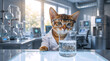 © Milan - Curious kitten scientist wearing safety goggles in a laboratory. Funny cat researcher doing chemistry experiment