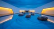 © sablengjago - Modern minimalist exterior pool with smooth water, rocks, & dramatic lighting at dusk