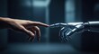 © Nur Mohammad - Human and ai robotic hand touching fingertips in dark futuristic background