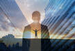 © kieferpix - Double exposure of businessman silhouette and city skyline at sunset, success and ambition concept