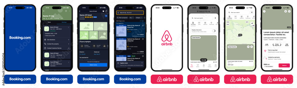 Vector de Stock Booking and rental mobile app UI design screens ...