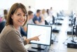 © Stitch - Smiling mature female teacher pointing at a computer screen in a modern classroom