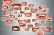 © New Africa - Dental care. People with healthy teeth, collage of smiles on grey gradient background