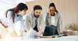 © peopleimages.com - Team, online and group with laptop, meeting and planning for investment proposal or risk assessment. Wealth management, collaboration and people with tech for financial analysis, research and talking
