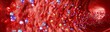 © Superrider - Colorful vitamin molecules and erythrocytes, microscopic bloodstream view of nutrient balance and wellness, 3D Rendering