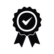 © hamiduls11arts - quality approved badge silhouette vector illustration, Elegant award ribbon badge with white checkmark inside a circle silhouette vector illustration design