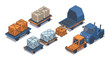 © Ophelia - isometric airport baggage carts and luggage hand drawn vector illustration collection