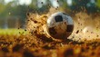 © Anim - Soccer ball impact on dirt field with dynamic splash effect.