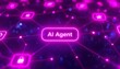 © Eman - A futuristic digital network with AI agent nodes and security locks in a vibrant purple and pink neon glow