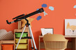 © Pixel-Shot - Interior of stylish children's room with table, toys and modern telescope