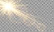 © Pixora_light - Vector transparent yellow sunlight lens flare effect. Radiant sun rays. Warm glow. Natural glare. High-quality light burst for design and photo overlay.
