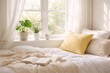 © 선효 김 - Bright and cozy bedroom interior with white bedding and morning sunlight