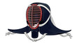 © Ophelia - traditional kendo helmet with red grille and blue protective fabric hand drawn martial arts equipment
