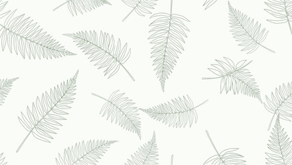  Hand-drawn fern leaves pattern with delicate line art detail on a soft pale green background for organic and botanical design themes.