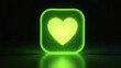 © Raf - A glowing green heart icon shines against a dark background, its neon edges creating a modern, digital, and emotionally warm presence that feels energetic, soft, and inviting.
