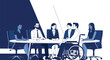 © CitraW - Inclusive business meeting illustration featuring a diverse team collaborating around a table, emphasizing accessibility and professional teamwork.