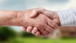 © Emilio - Senior resident and official shaking hands after town hall discussion. Community partnership and civic collaboration concept
