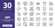 © RI Rafiq - API Integration line icon set. Data exchange, automation, server, cloud sync, developer tools, vector icons set