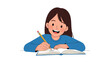 © Darwin - Focused young girl writes diligently in an open notebook with a pencil while sitting at her desk for schoolwork or personal journaling.