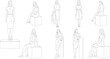 © NexThread - Vector set of professional women line art, collection of minimalist female figures in back and side poses for architectural rendering and lifestyle branding.