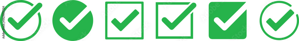 Green check mark icons in various shapes and styles for approval and ...