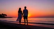 © MstTania - Romantic beach sunset with loving couple silhouette