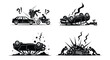 © Sher - Collection of black and white vector graphic illustrations depicting various catastrophic road traffic accidents and injuries