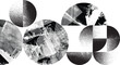 © miloje - Textured black half circles composition .Graffiti art design . Noise textured semi circles . Spray effect .Grunge texture .Art design forms.Distressed element .Rough roller paint semicircles .Vector