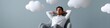 © Andrii Zastrozhnov - Adult caucasian male reclining chair surrounded by larger floating clouds dreaming thoughtful peaceful creative