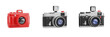 © Rasheed - Set of 3D Stylized Photography Icons: Realistic Retro Silver Rangefinder and Vibrant Red Toy Cameras for Creative Design PNG