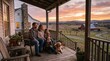 © Kadang Kesel - Family on Farmhouse Porch Watching Sunset Over Rolling Hills