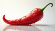 © Vadym - Single red chili pepper with water droplets rests on a white surface. The fresh vegetable has a vibrant color and a smooth texture, ready for cooking.