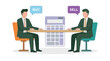 © Tahphoto - Two businessmen making financial buy and sell decisions with a calculator