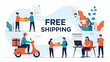 © CreativeGrid - E-commerce delivery team coordinating free shipping services and package distribution for online shopping orders.