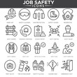 © mazrex icons  - Job safety icon set with protective gear, warning signs, and hazard symbols in vector style.
