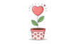 © Marufa - Heart shaped pink flower grows in a matching decorative pot with heart patterns symbolizing love and care for nature and plants.