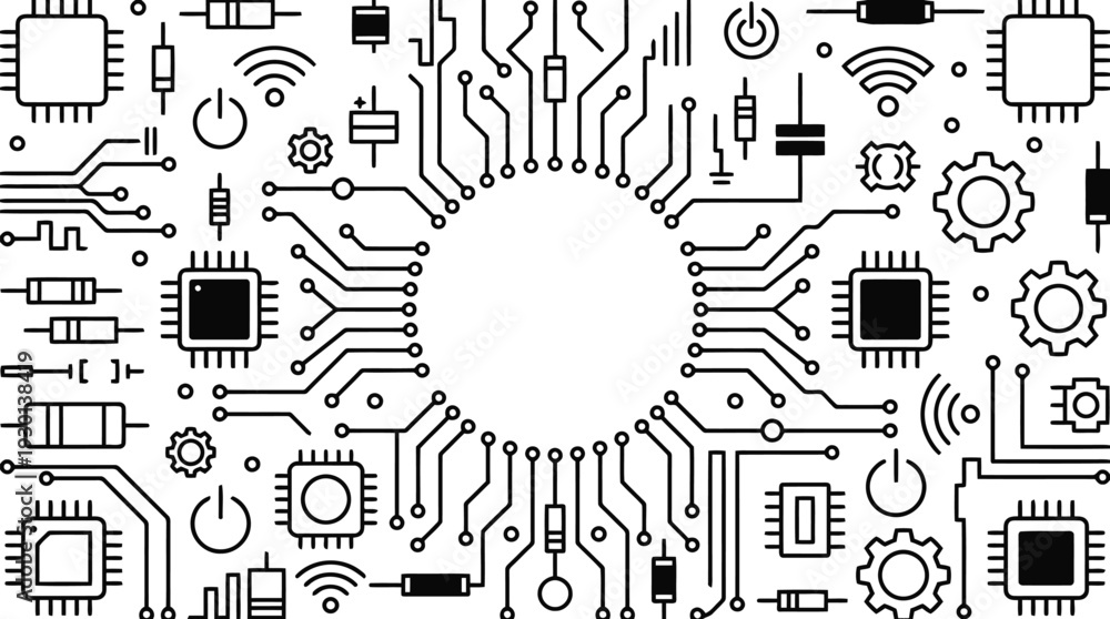 Digital electronic circuit board components and connections pattern ...