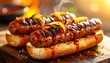 © Ubay.d25 - Sausage hot dog with onions. Juicy grilled link glazed and crowned with sweet, glossy onions and sauce drips for BBQ craving.