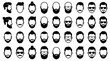 © naufal - Set of professional male avatar icons with various hairstyles beards and glasses in minimalist silhouette style, concept for barbershop branding, user profile design and corporate team headshots