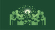© Kecebong Anyut - Stylized graphic illustration depicting a group of people collaborating around a central, glowing, abstract element, symbolizing shared ideas and innovation.