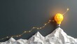 © Pete - Idea ascends mountain peak as glowing path. Represents innovation growth and new concept realization. Bright lightbulb symbolizes success and creative thought leading to achievement.