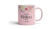 © Kuhu - A pink Mother's Day mug with floral designs and a heartfelt message on a plain white surface from a front view