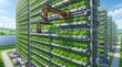 © Rafli - High tech robotic arm performing maintenance on crops in a multi level vertical indoor farm using smart agriculture technology.