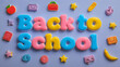 © Divya - Back to School banner with the exact text 'Back to School' in large colorful rounded bubble letters correct spelling, playful cartoon typography.