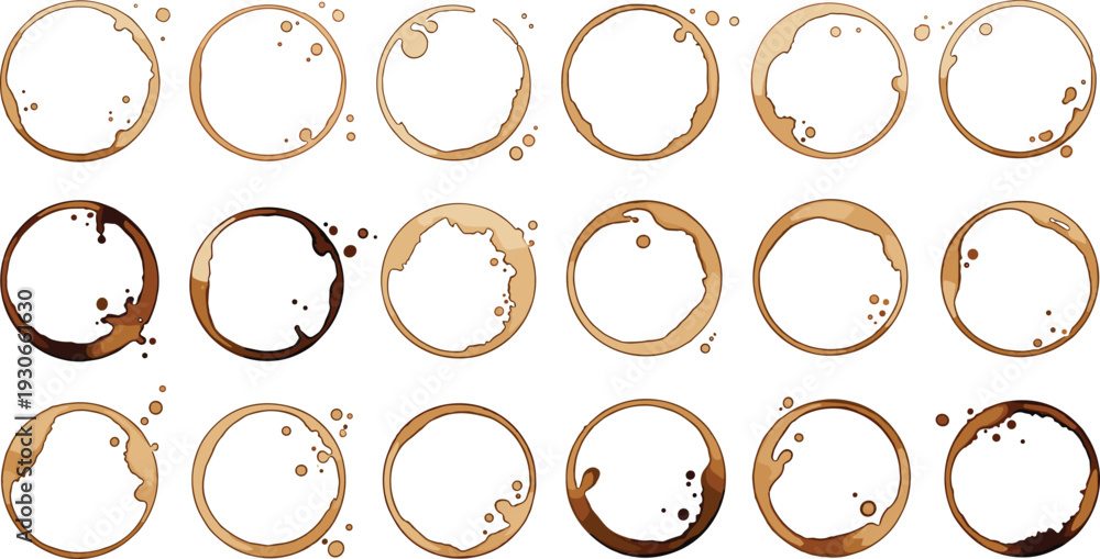 Coffee Stain Ring Collection Realistic Cup Mark Set Brown Liquid Splash ...