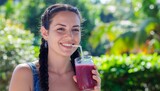 woman with a glass of fresh juice