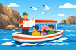 © IJ-studio - Tour guide showing map to people on boat during summer vacation trip